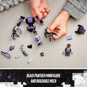 LEGO Marvel Black Panther Mech Armor displayed in a kid's room after heroic adventures