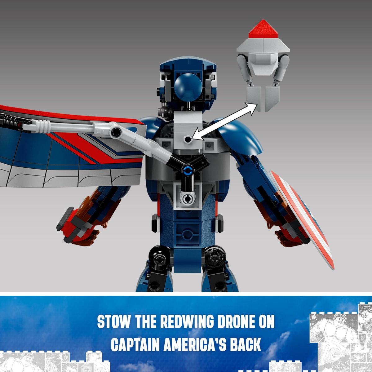 Buildable figure supports realistic arm, leg, and shoulder poses for adventures.