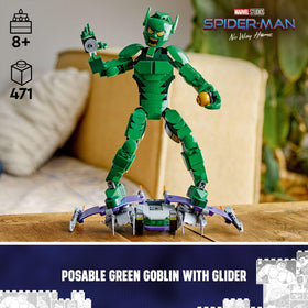 Green Goblin pumpkin bombs with LEGO Marvel set for action sequences.