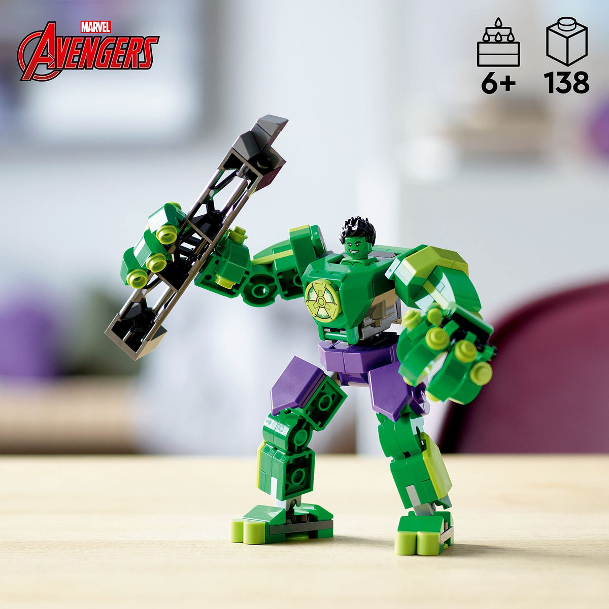 LEGO Marvel Hulk Mech Armor articulated arms for dynamic poses.