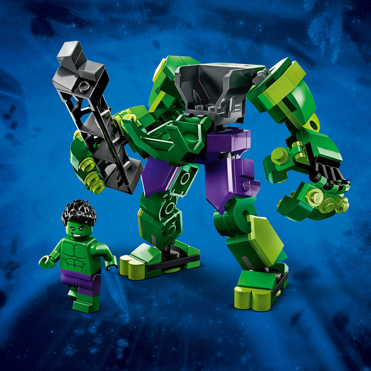LEGO Marvel Hulk Mech Armor battle stance sparks imaginative Avengers adventures.