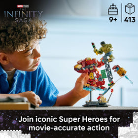LEGO Marvel Hulkbuster armor assembly lets kids pose for dynamic battles.