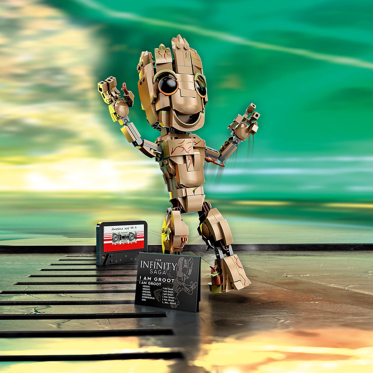 LEGO Marvel I am Groot 76217 cassette accessory for pretend music and dancing play.