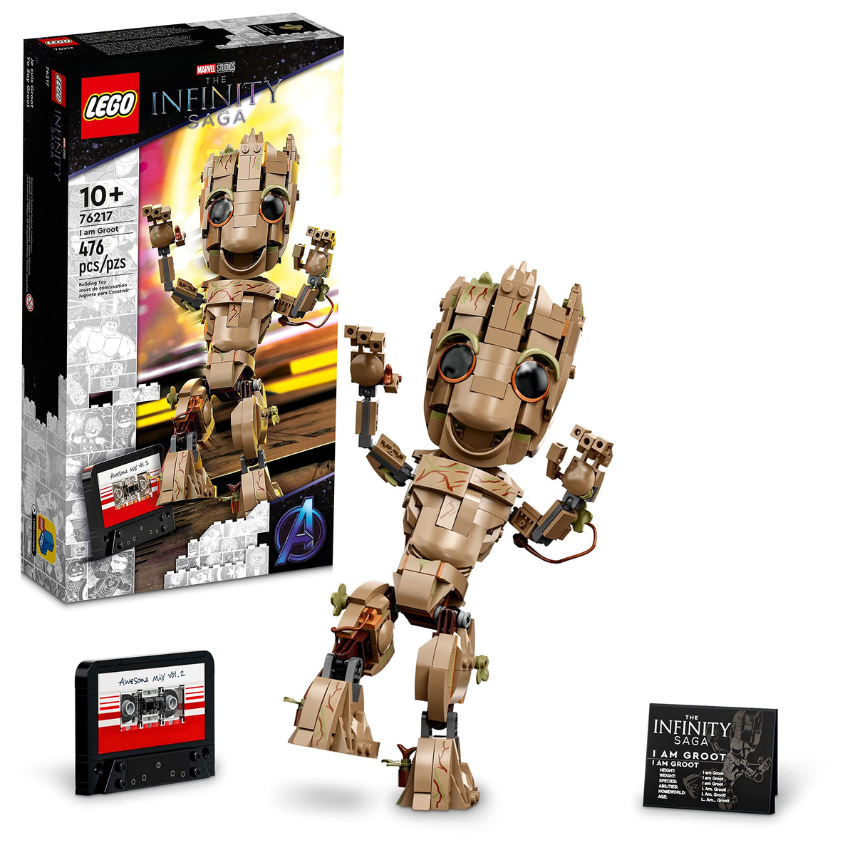 LEGO Marvel I am Groot 76217 dancing scene poseable figure for dynamic play and display.