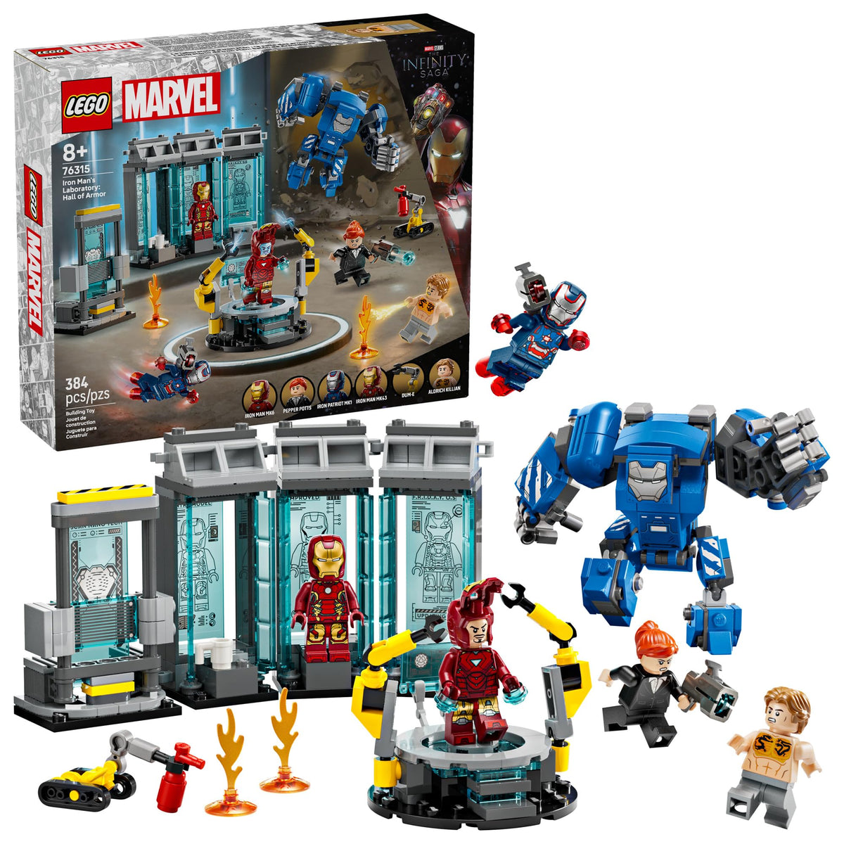 LEGO Marvel Iron Man armor pods display for dynamic hero play and display