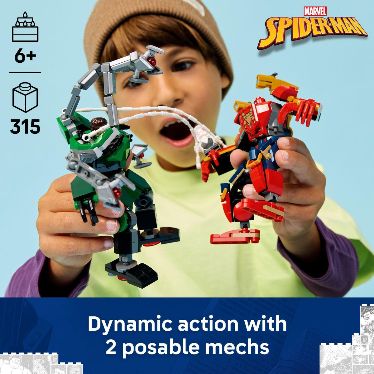 LEGO Marvel Mech Battle Doc Ock mech with tentacles for action-packed play.