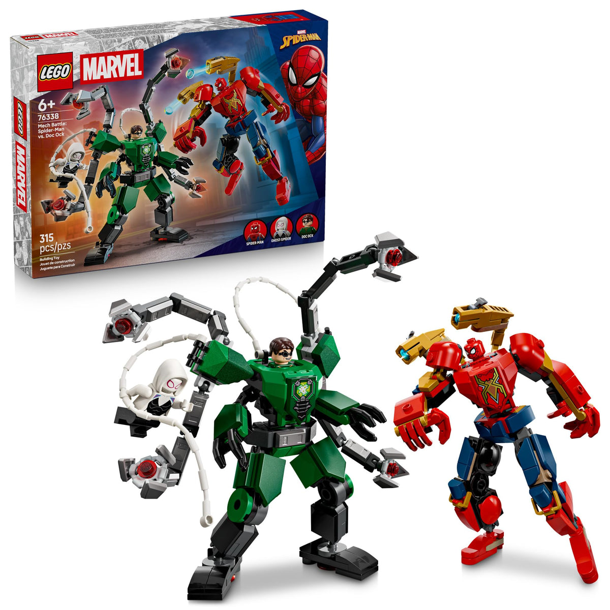 LEGO Marvel Mech Battle Spider-Man mech with cockpit opening for creative battles.