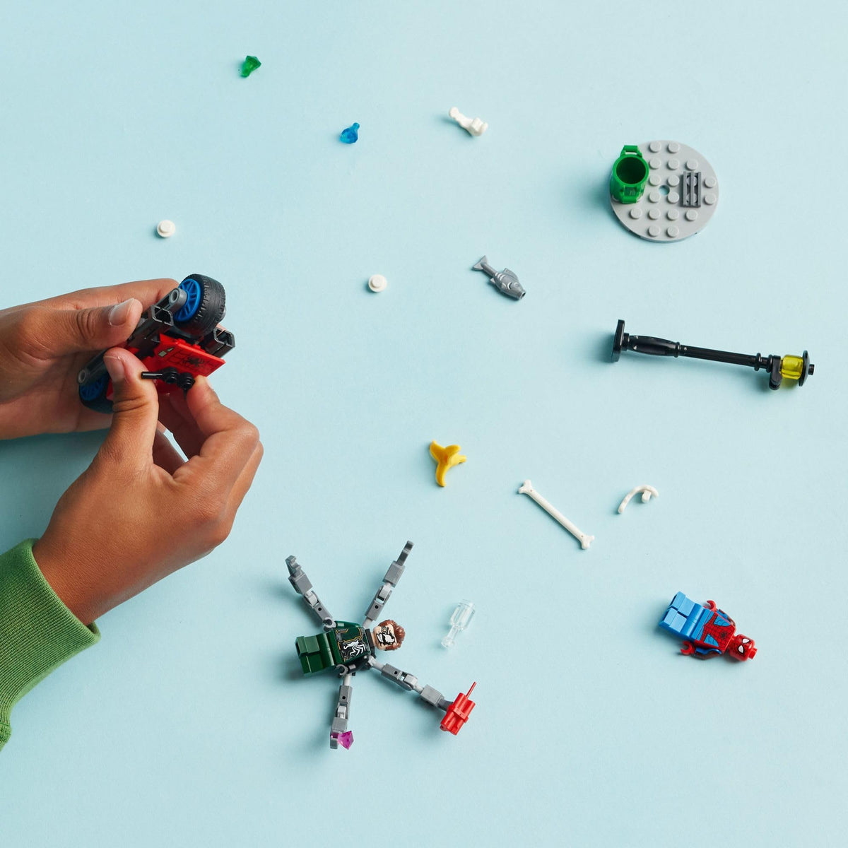 LEGO Marvel Motorcycle Chase Doc Ock with tentacles for dramatic villain play.