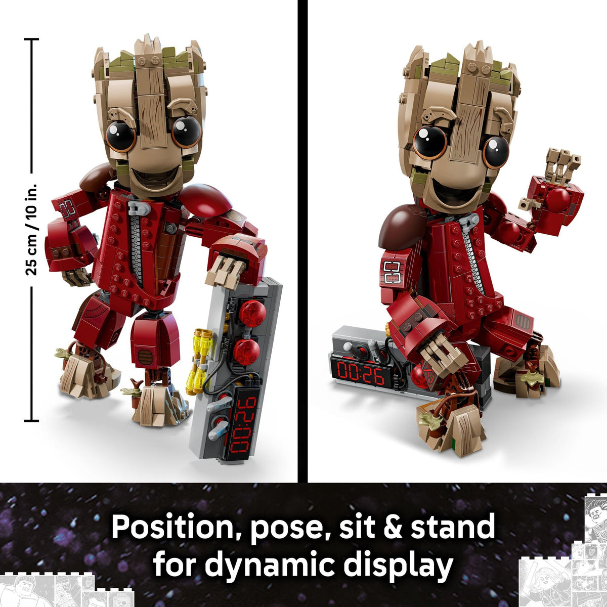 Gift-ready LEGO Marvel Groot set ideal for birthdays or holidays.