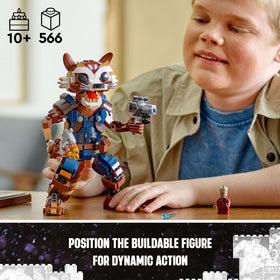 LEGO Marvel Rocket & Baby Groot shoulder diorama with attachable Groot for dynamic scenes.