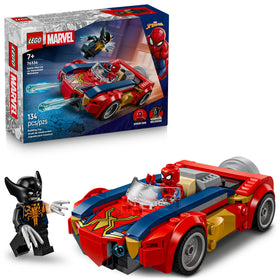 LEGO Marvel Spider-Man car front view highlights fast action for imaginative play.