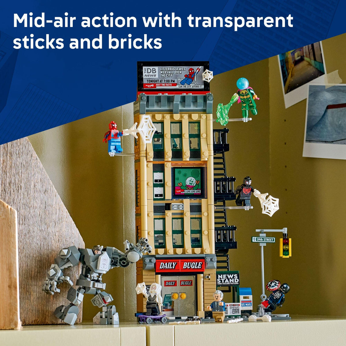 LEGO J. Jonah Jameson minifigure at desk with newsroom details for role-play