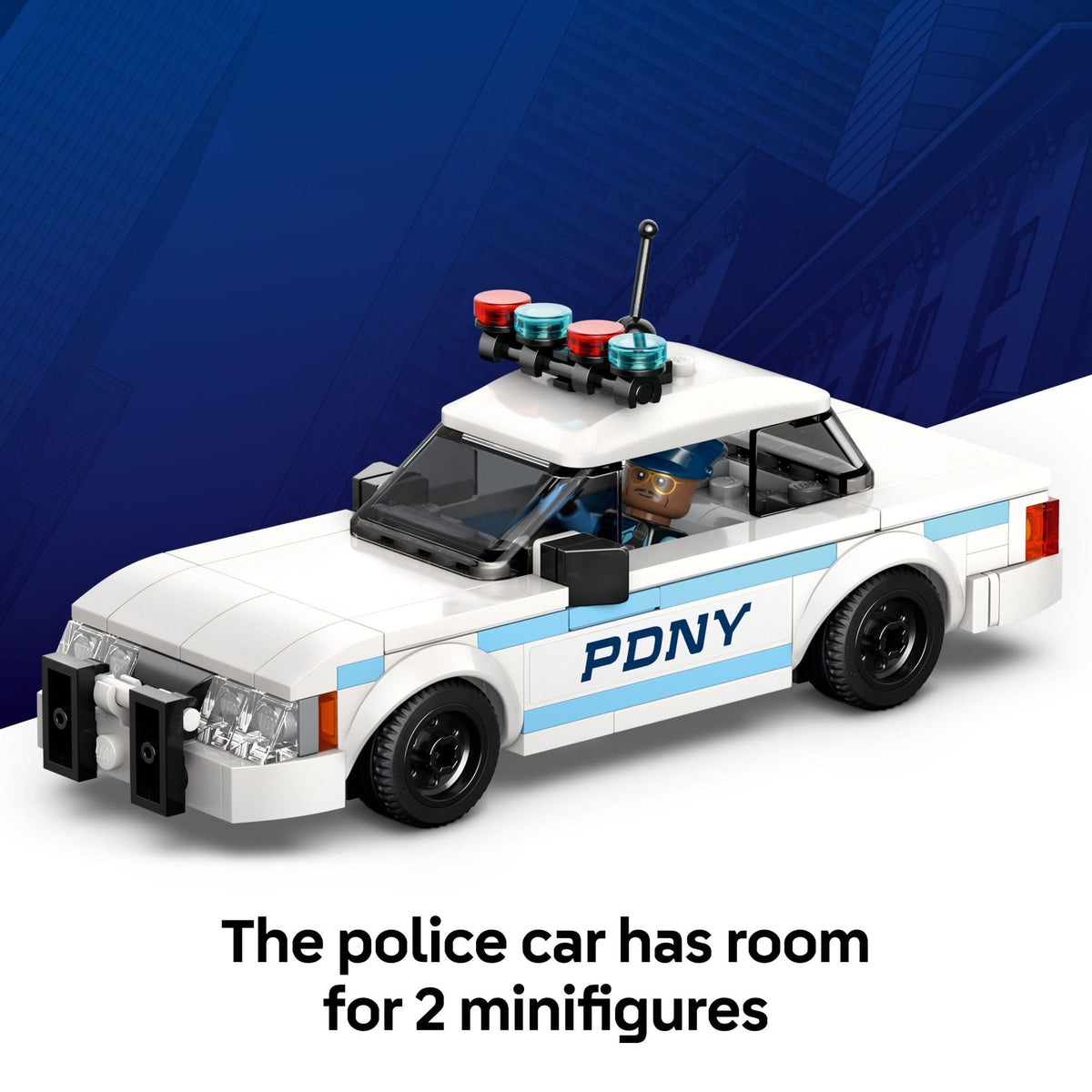 LEGO Marvel Spider-Verse Officer Jefferson minifigure with police car scenario.
