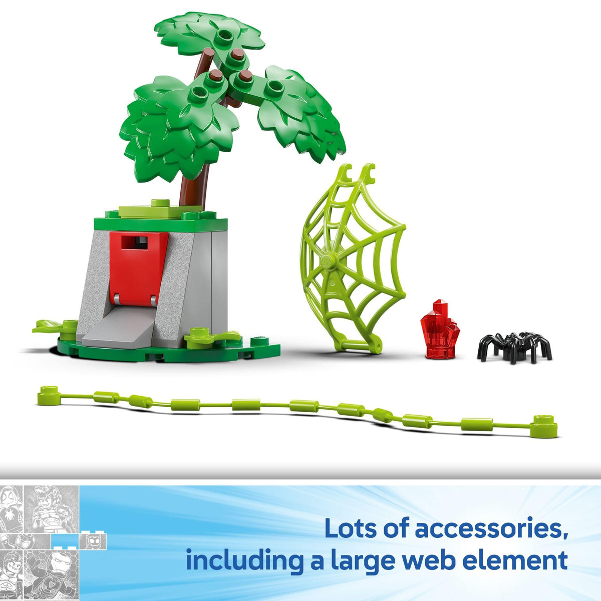 LEGO Marvel Spidey Web Spinner Headquarters rock-crystal-hidden detail enhances pretend missions