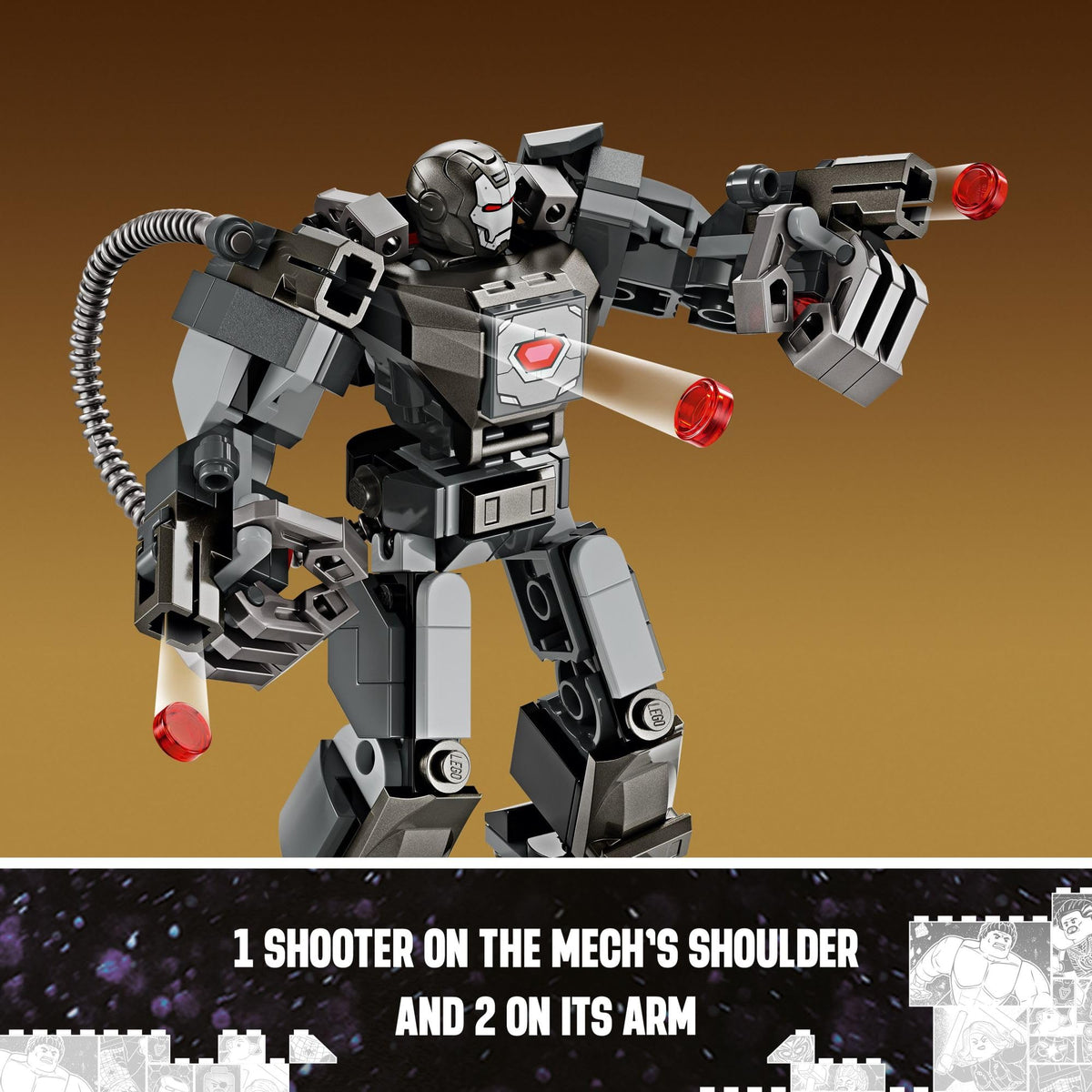 LEGO Marvel War Machine Mech Armor back storage for extra ammunition.