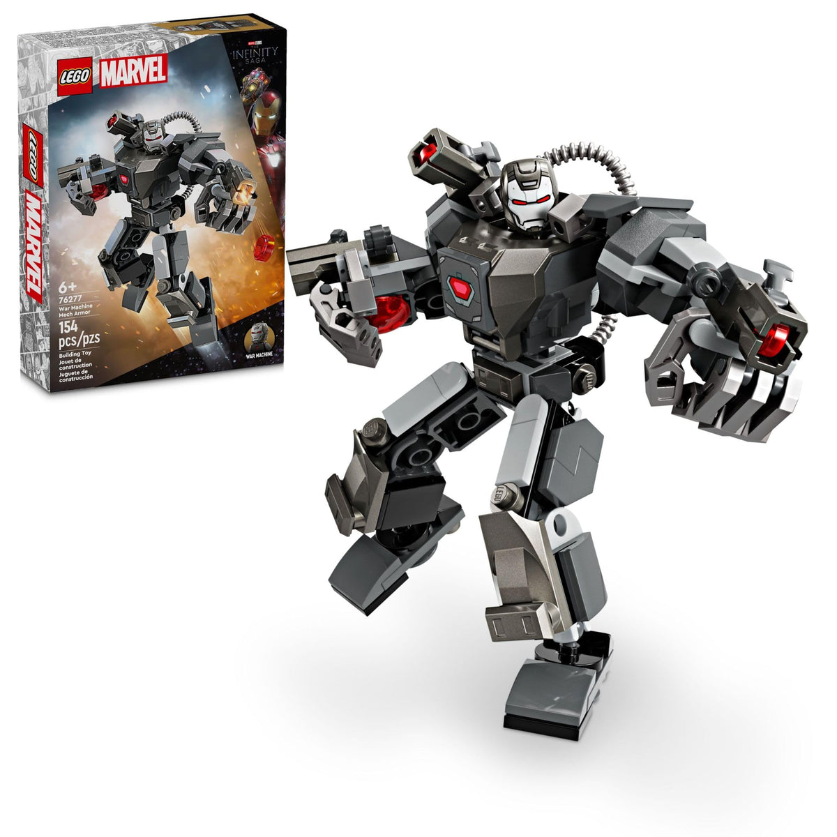 LEGO Marvel War Machine Mech Armor front view for immersive action play.