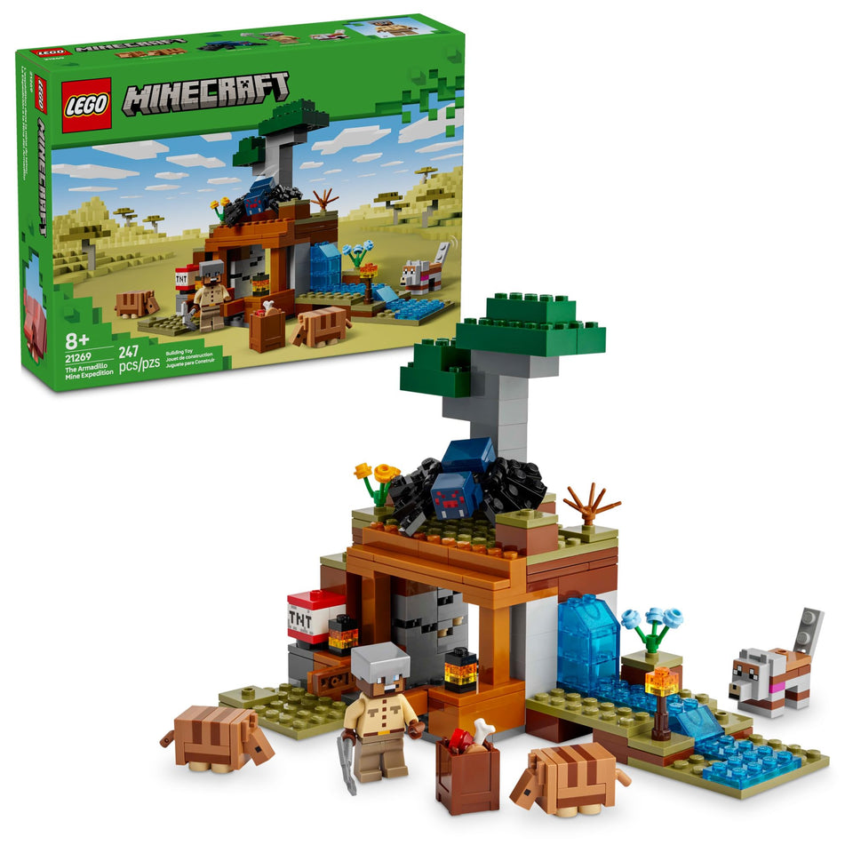 LEGO Minecraft Armadillo Mine Expedition mine entrance with TNT lever for dynamic play