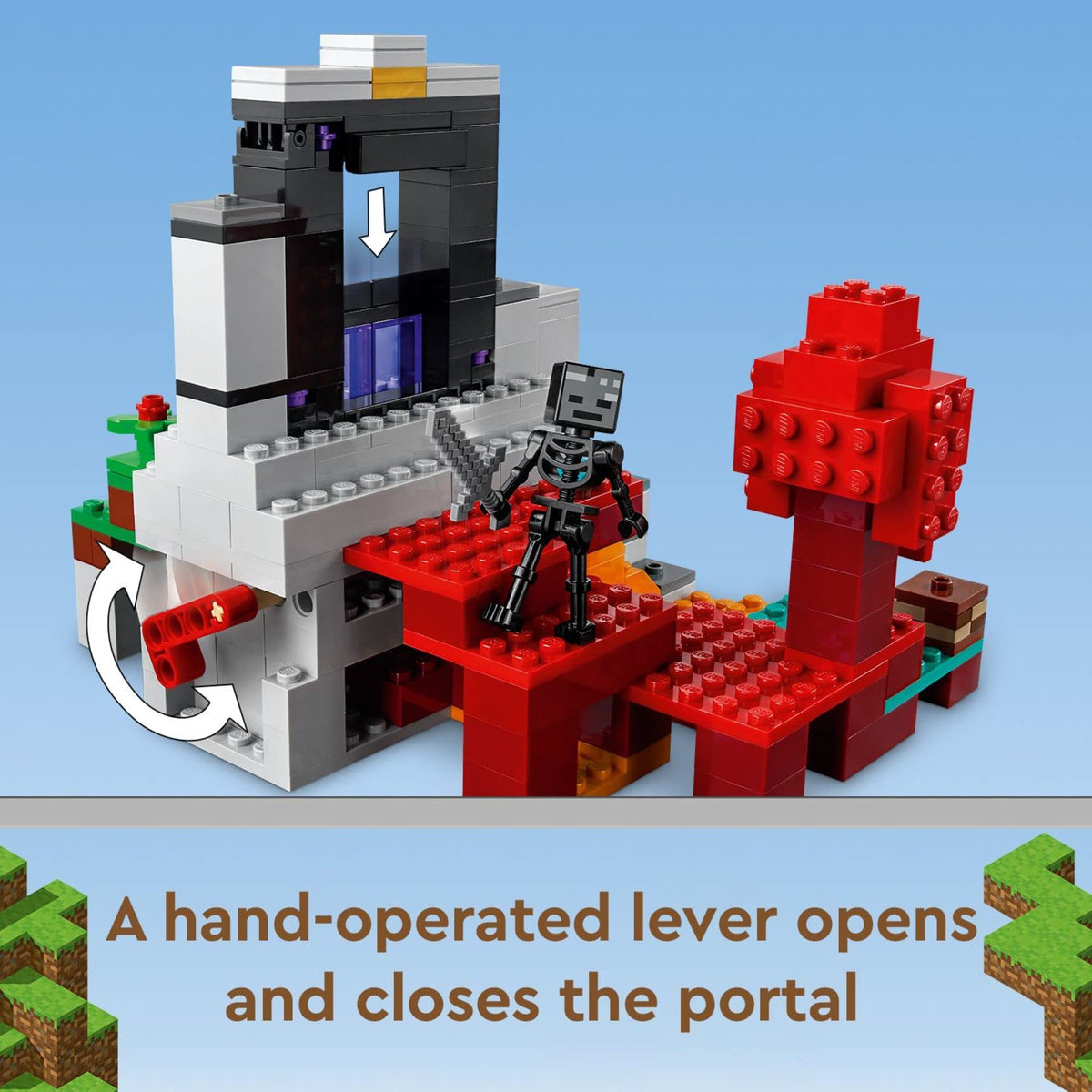 LEGO Minecraft Baby Hoglin figure emphasizes dynamic encounters within Nether themed scenes.