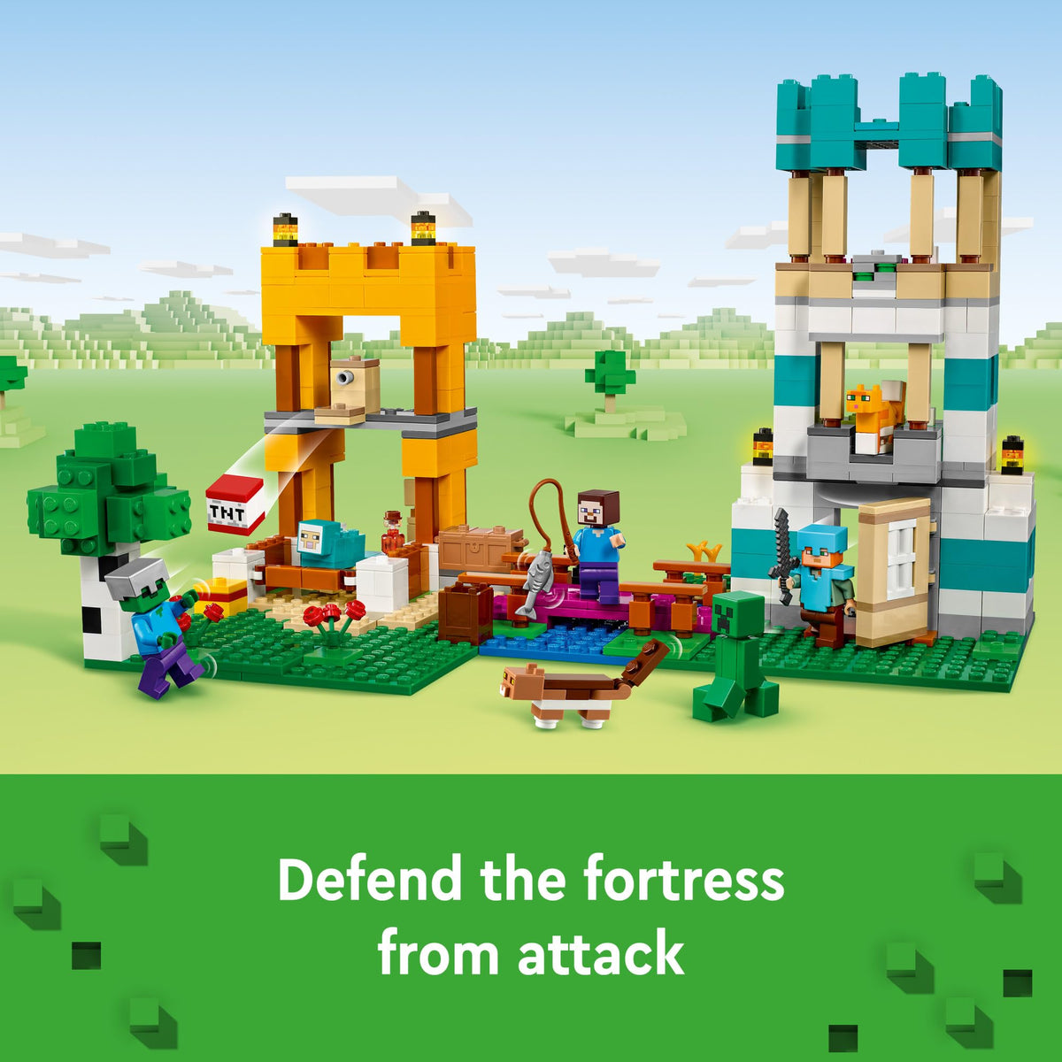 LEGO Minecraft Crafting Box 4.0 figures and mobs including Steve, Alex, zombie and Creeper