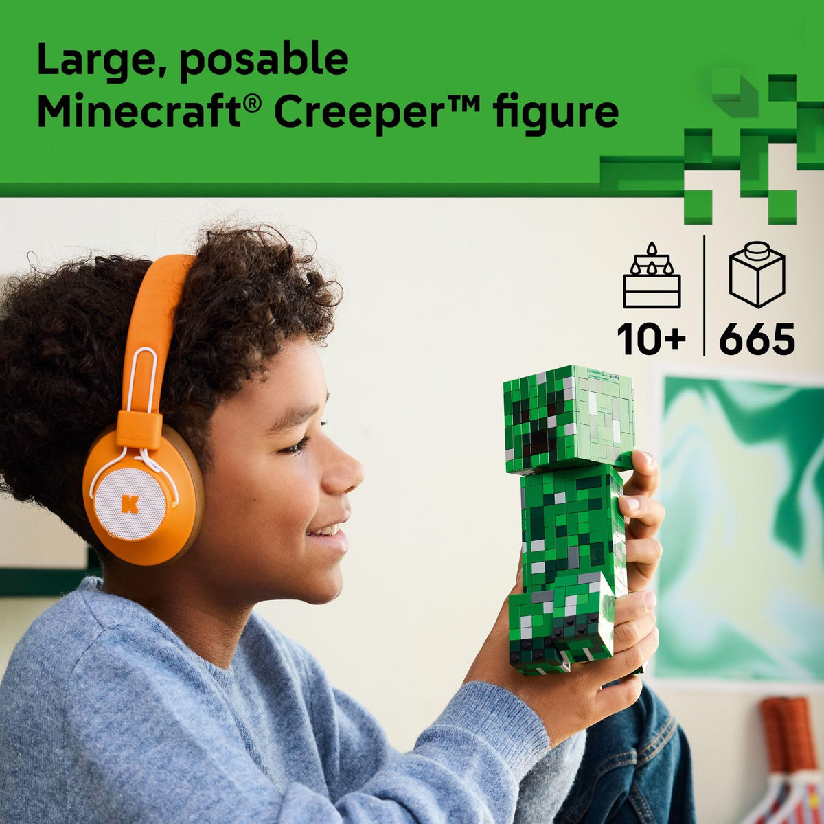 LEGO Minecraft Creeper head detachable – reveals hidden feature during build