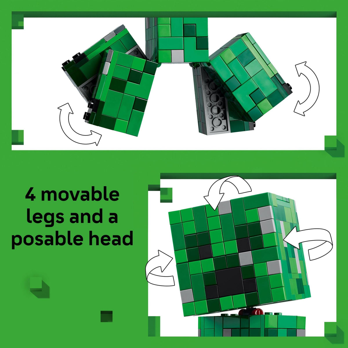 LEGO Minecraft Creeper hidden compartment – stores a first-version minifigure and TNT element