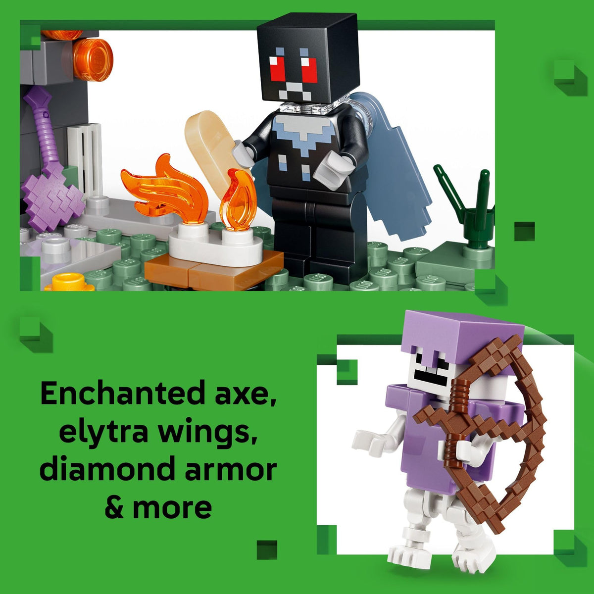 LEGO Minecraft Creeper minifigure with armor for action scenes.