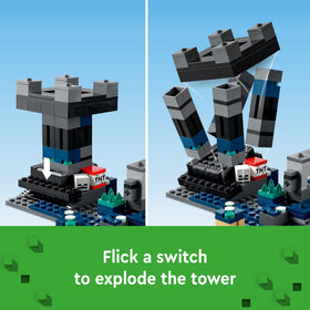 LEGO Minecraft Deep Dark Battle exploding tower in dynamic play moment