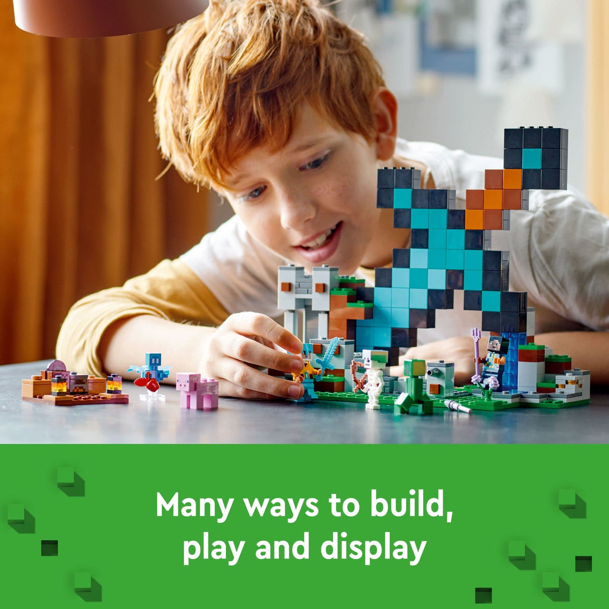 LEGO Minecraft Explosive Tower Feature demonstrates interactive play with the bottom lever.
