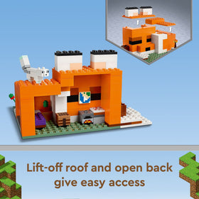 LEGO Minecraft Fox Lodge House roof removed exposes interior for roleplay adventures