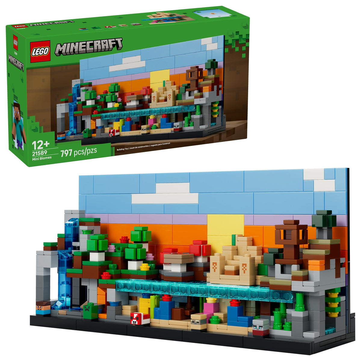 LEGO Minecraft Mini Biomes mountain with dripstone cave for immersive display and play
