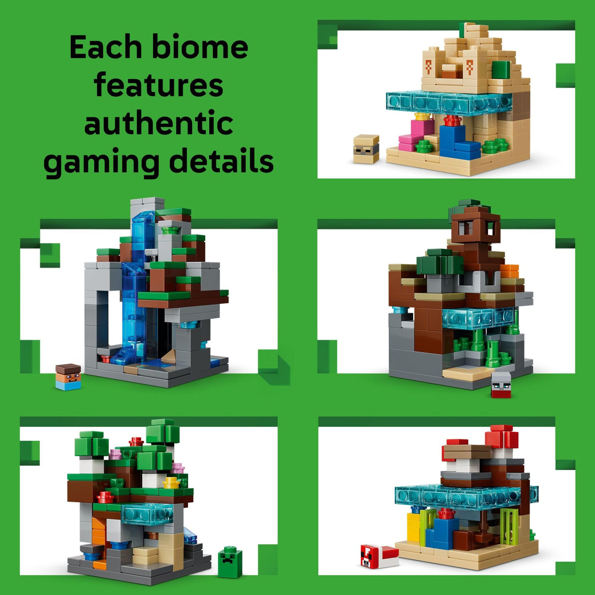 LEGO Minecraft Mini Biomes mushroom fields featuring coral reef and shipwreck for scene-building