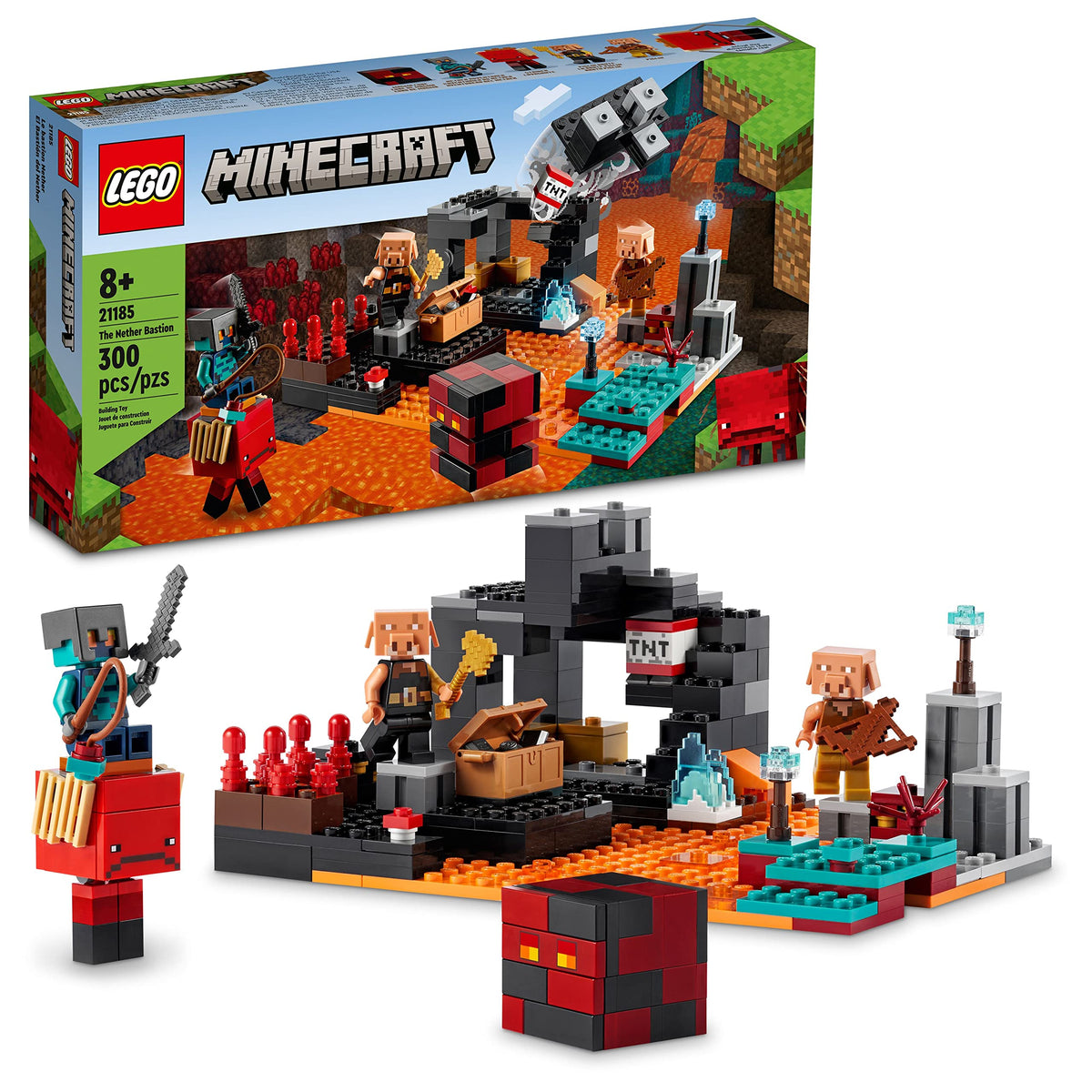 LEGO Minecraft Nether Bastion battle assembly for immersive play.