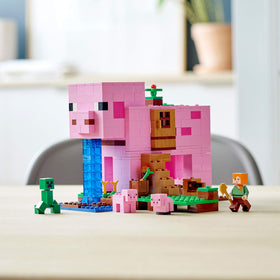 LEGO Minecraft pig house interior details and brick textures.