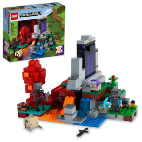 LEGO Minecraft The Ruined Portal front view invites imaginative play with a hand activated gateway.