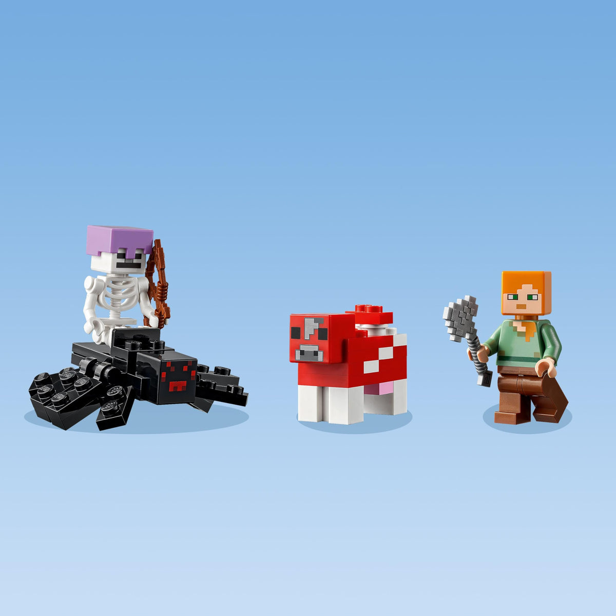 Spider Jockey figure introduces action-ready moments within the LEGO Minecraft scene.