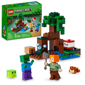 LEGO Minecraft The Swamp Adventure 21240: Alex with axe explores swamp biome for creative play.
