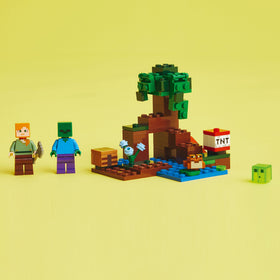 LEGO Minecraft The Swamp Adventure 21240: slime mob fuels dynamic build moments.