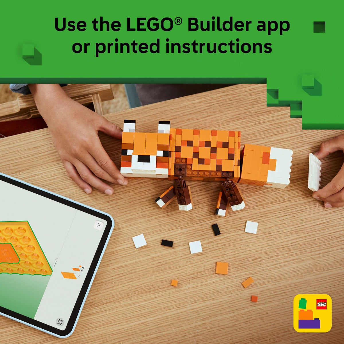 LEGO Minecraft The Fox stands over 4.5 inches tall for display