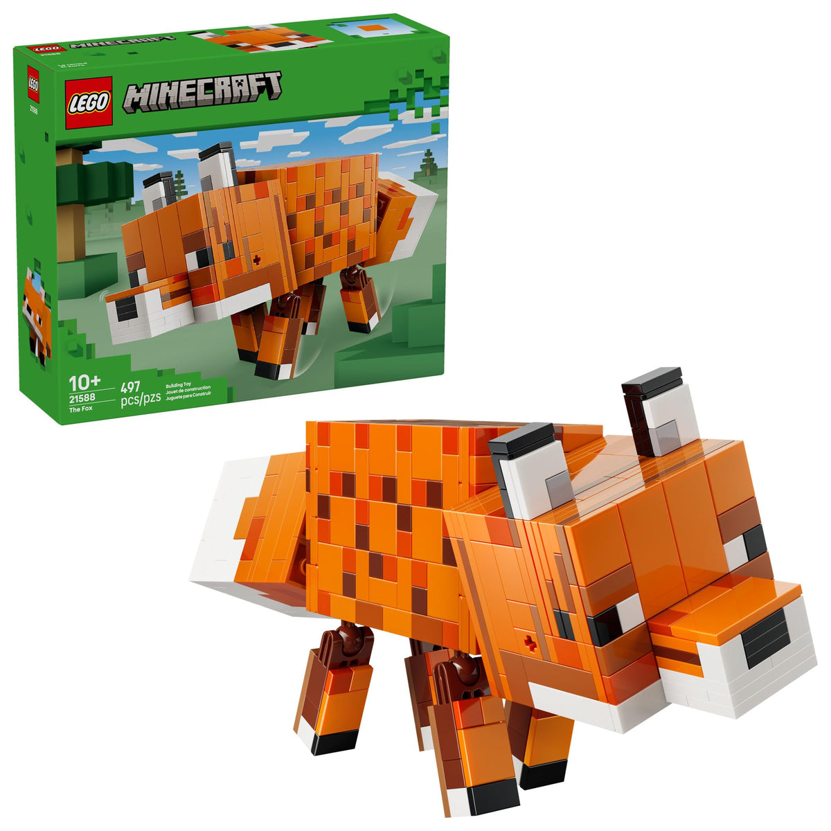 LEGO Minecraft The Fox 21588 front view for display and hands-on play