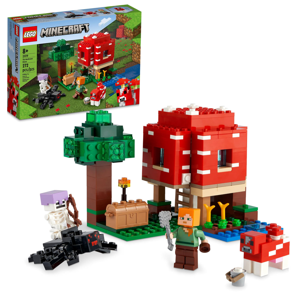 LEGO Minecraft The Mushroom House front view encourages imaginative building play.