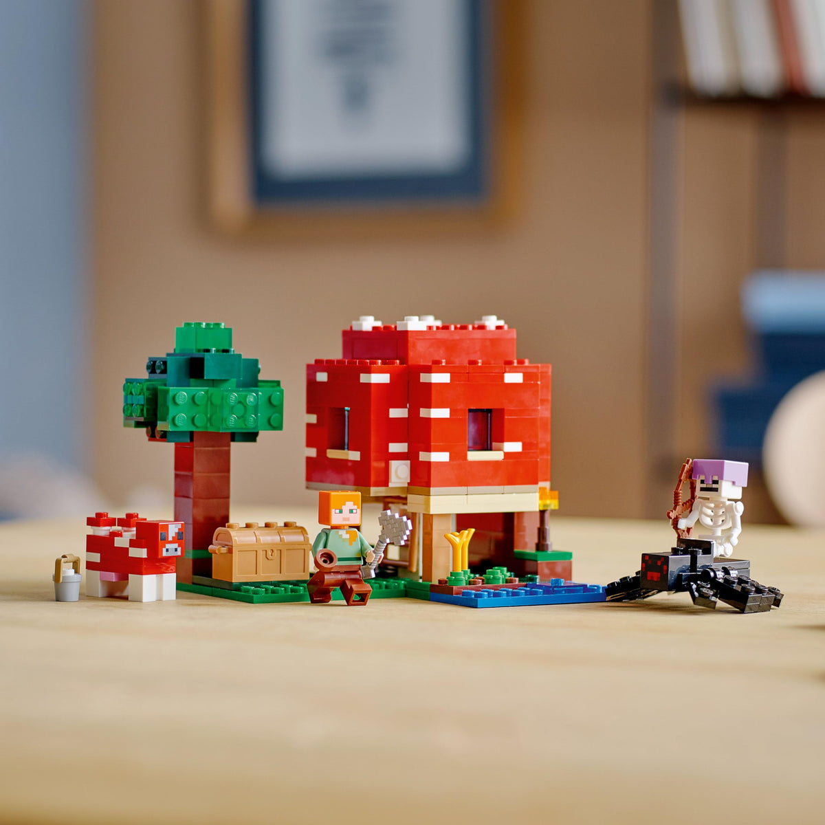 Outdoor play scene with LEGO Minecraft The Mushroom House for dynamic adventures.
