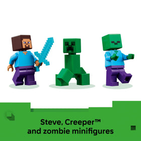 LEGO Minecraft TNT Jungle House includes boat, fish, parrot, and jungle accessories for realism.