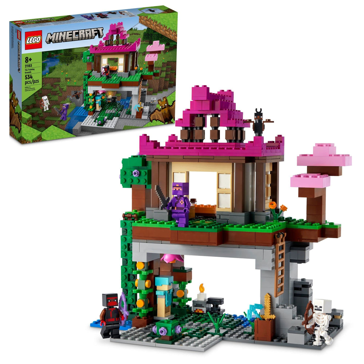 LEGO Minecraft Training Grounds house and cave figures boost imaginative play.