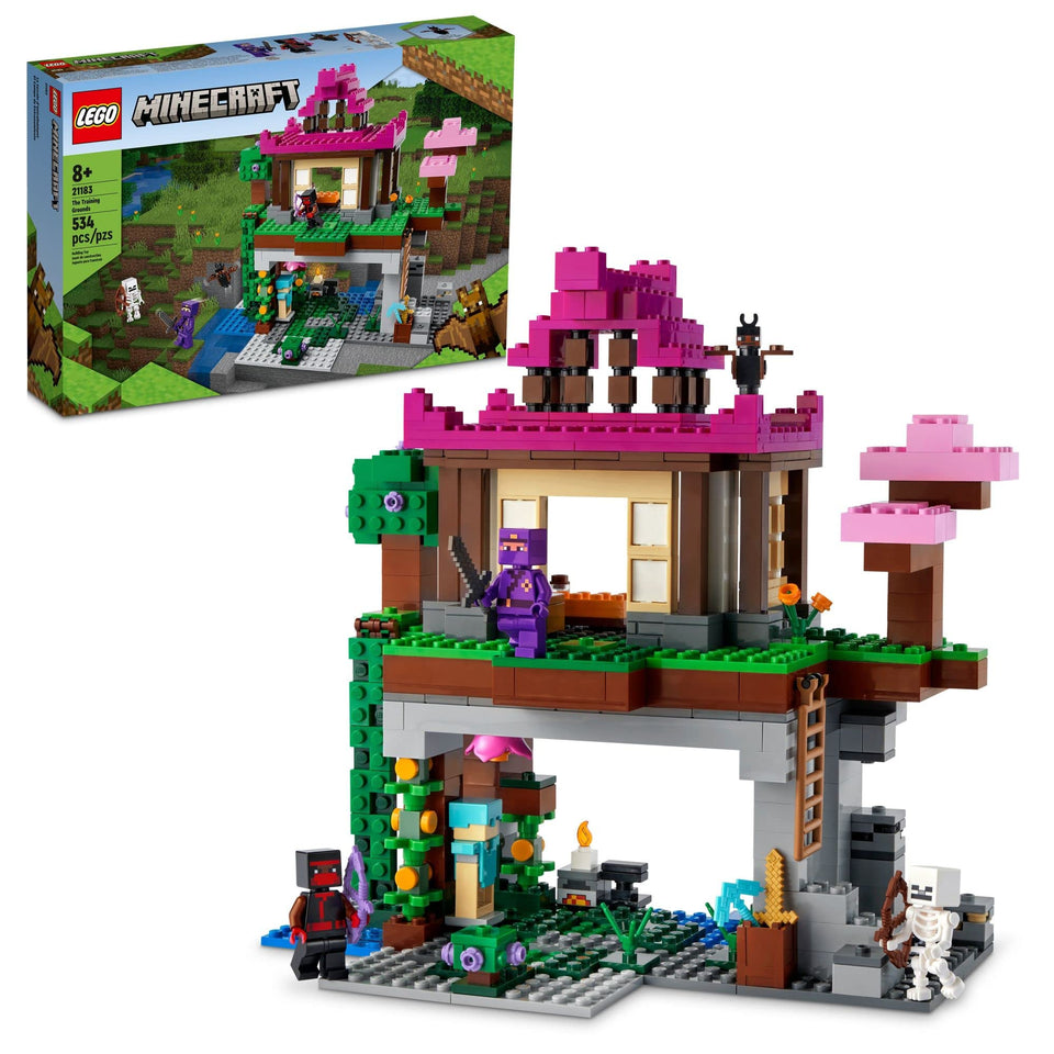 LEGO Minecraft Training Grounds house and cave figures boost imaginative play.