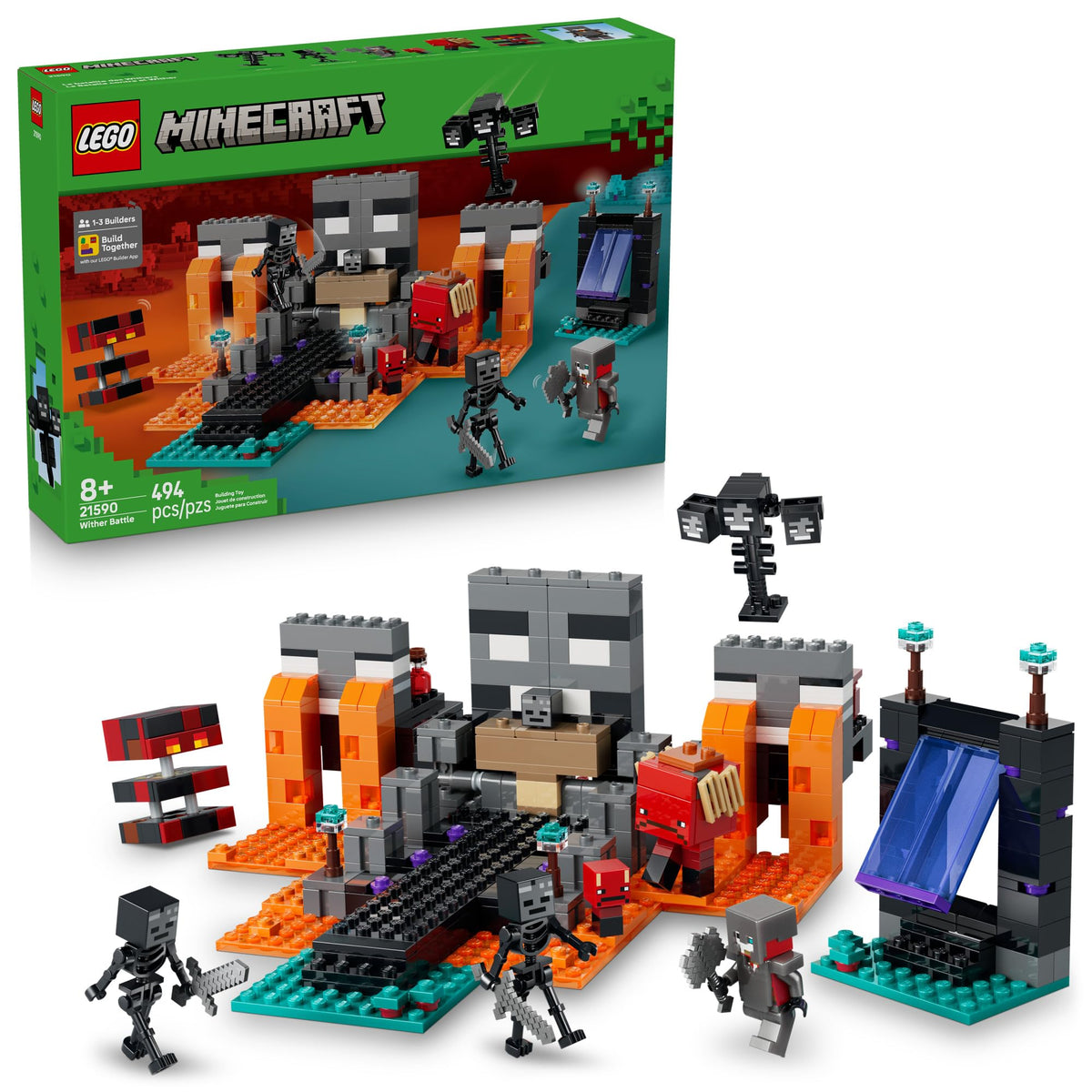 LEGO Minecraft Wither Battle front view encourages action-packed pretend play for kids 8 and up.