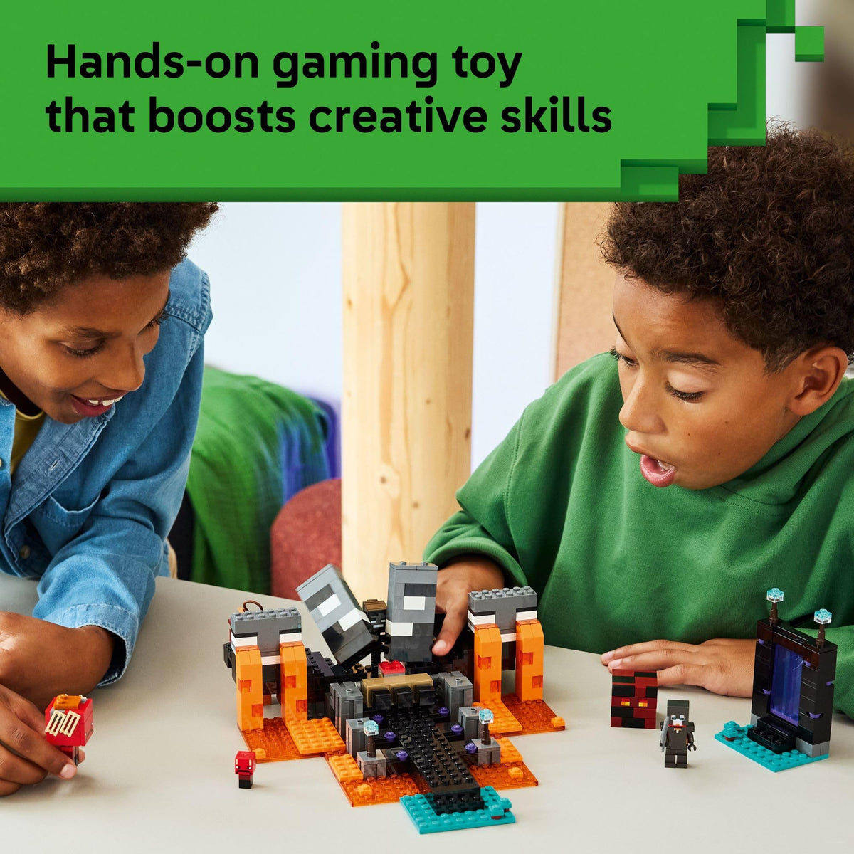 LEGO Minecraft Wither Skeleton figures add dynamic mob interactions during play.