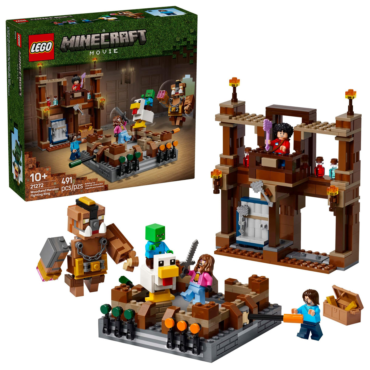 LEGO Minecraft Woodland Mansion Fighting Ring with Steve in action for imaginative battles