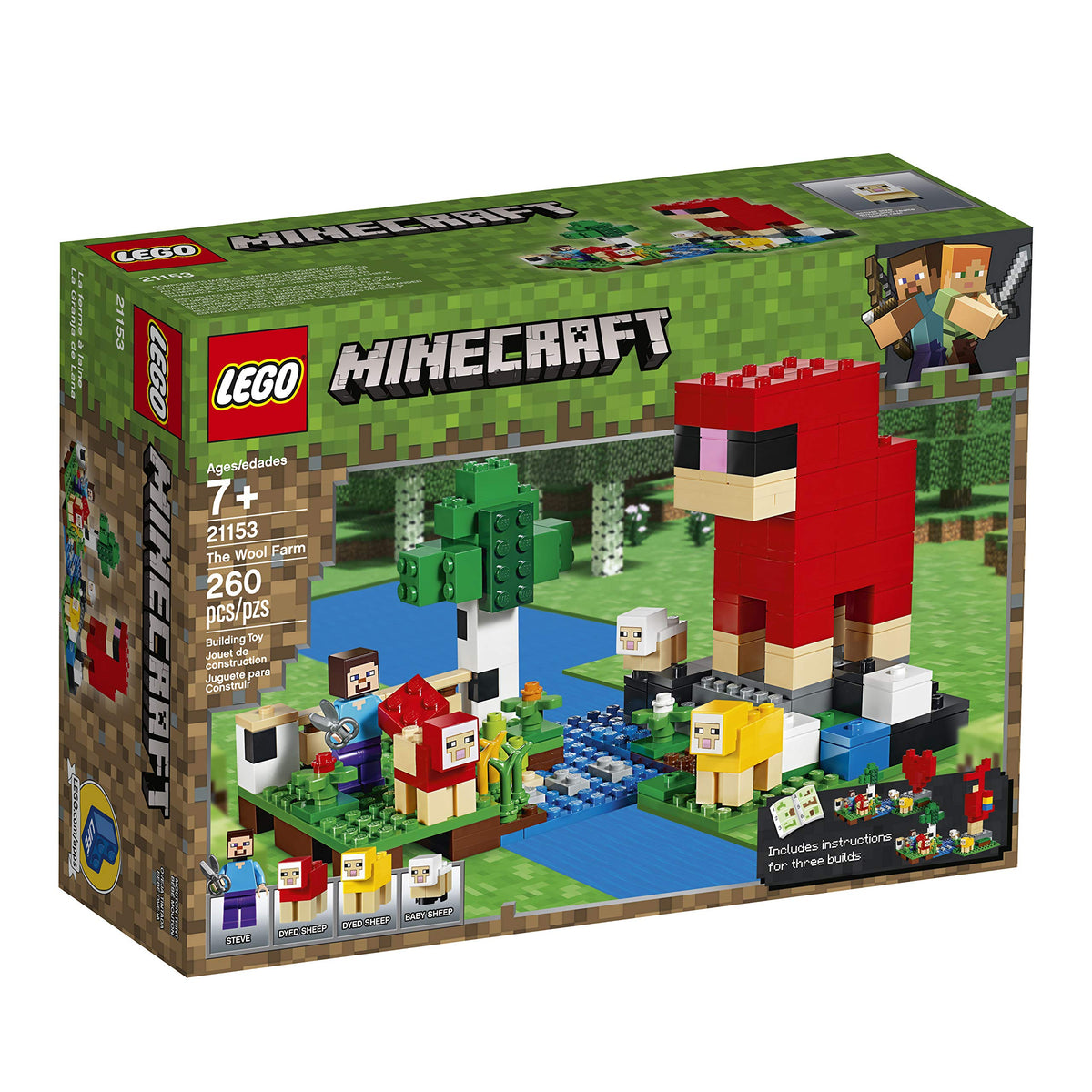LEGO Minecraft The Wool Farm Steve minifigure for role-play.