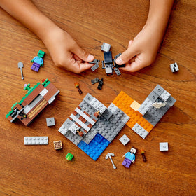 Zombie figure adds action-packed encounters during LEGO Minecraft mining play.