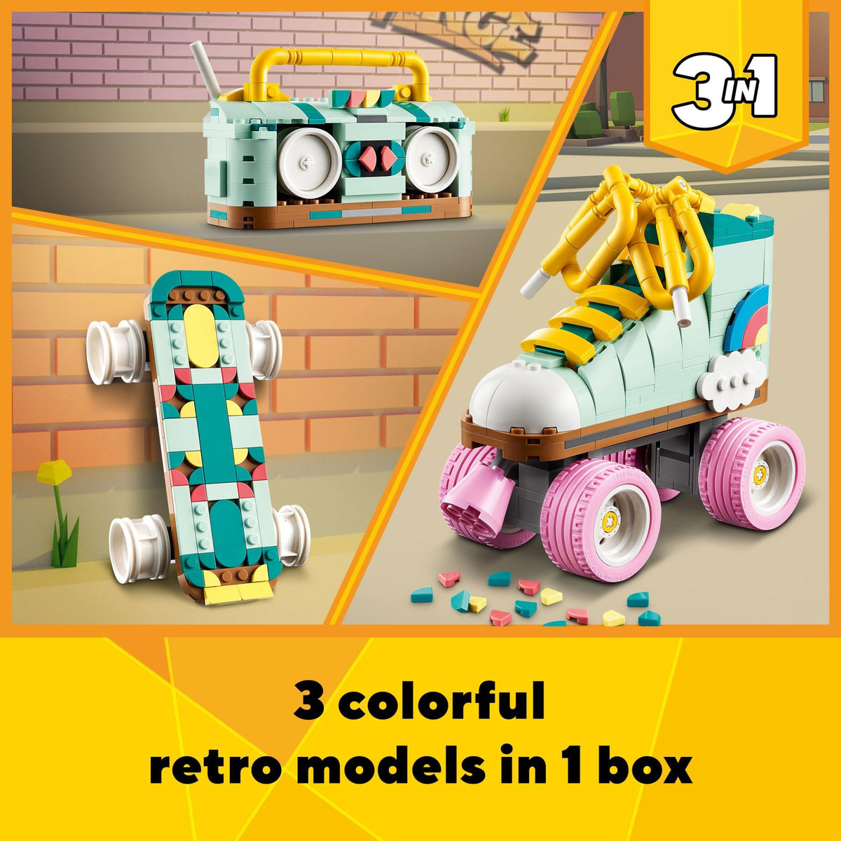 LEGO mini skateboard model with four moving wheels for fast pretend adventures